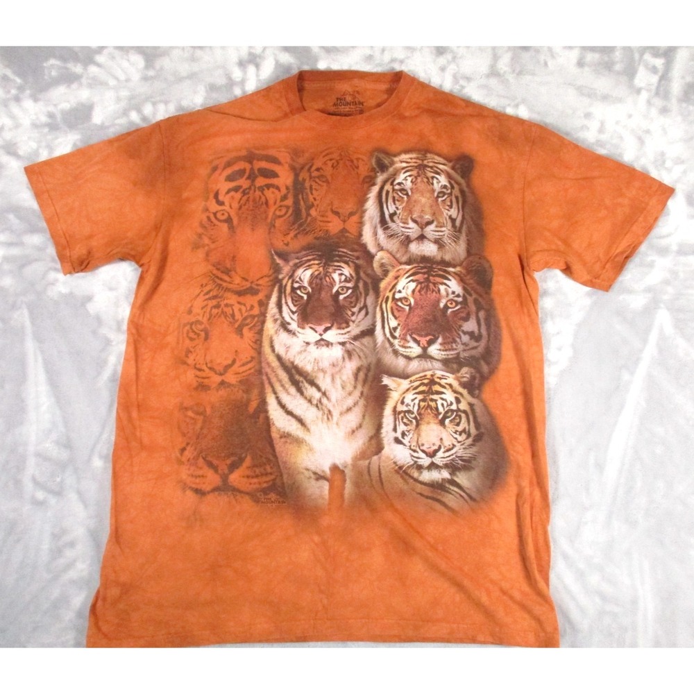 The Mountain Graphic T Shirt‎ Tiger Big Cat Collage Orange Tie Dye Men's XL Y2K